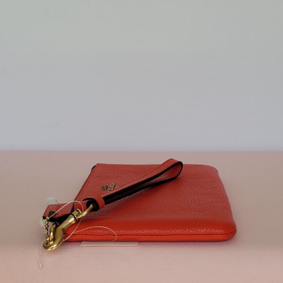 COACH Small Wristlet in Polished Pebbled Leather -Red Orange - Picture 11 of 16